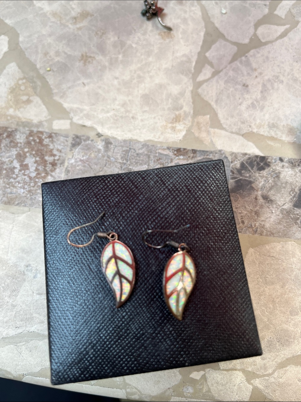 Iridescent abalone White Leaf Drop Earrings